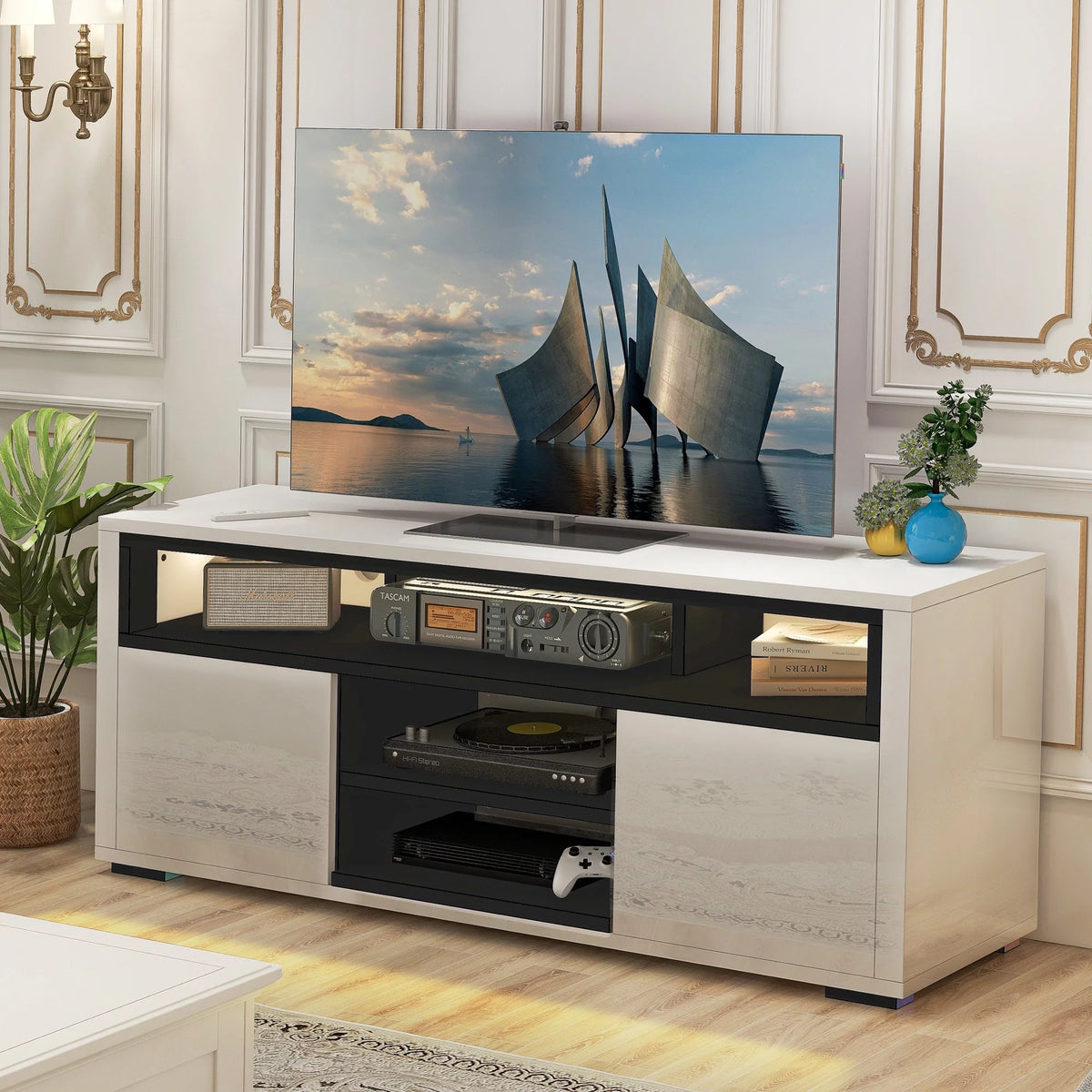 White High Gloss TV Stand with LED Lights P46241