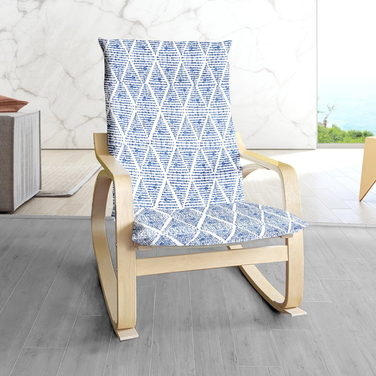 Indigo Blue Diamond Print Chair and Footstool Covers F10887