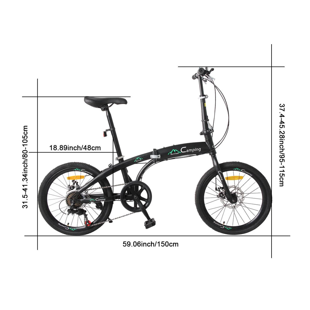 20 Folding Bike, 7 Speed Lightweight City Commuter Bicycle, Black A2895