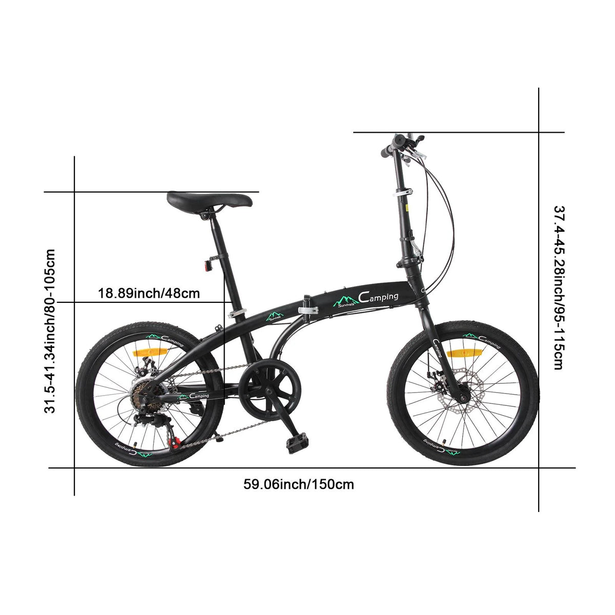 20 Folding Bike, 7 Speed Lightweight City Commuter Bicycle, Black A2895