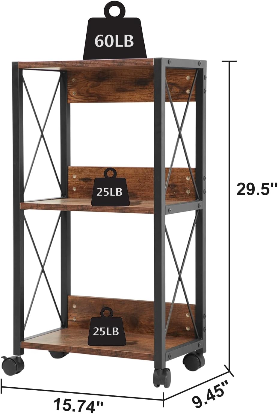3-Tier Rolling Printer Cart with Storage Q277785