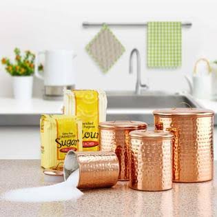Set of 4 Hammered Copper Kitchen Canister Y123