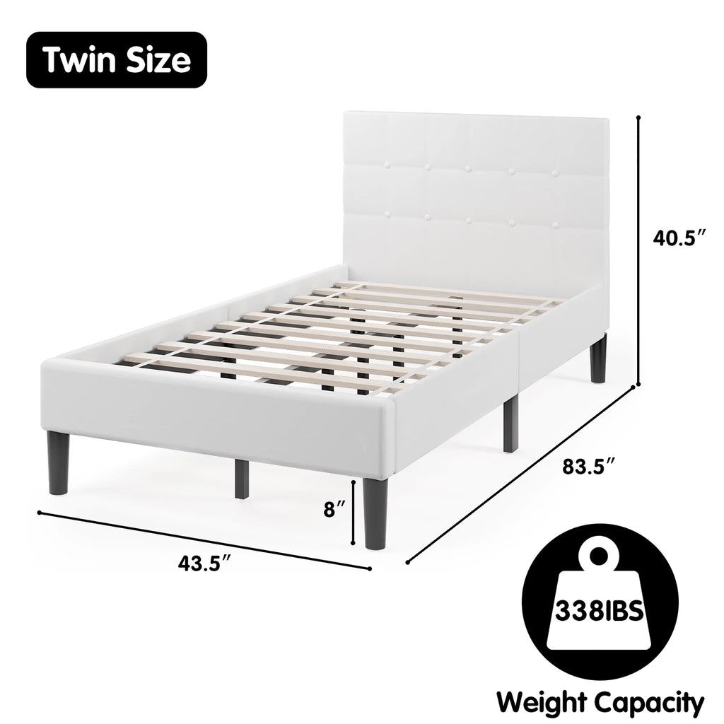 Twin Upholstered Bed Frame with Tufted Headboard Beige N875