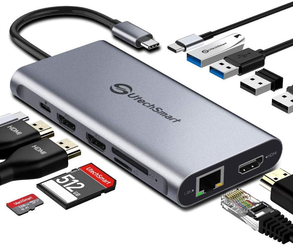12 in 1 USB C Docking Station with 3 HDMI SD TF Card Reader Gigabit Ethernet 4 USB Ports S8041