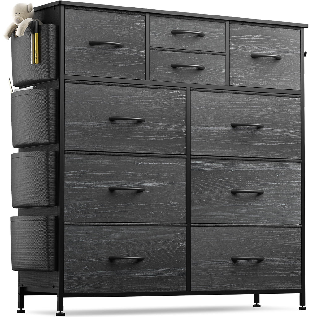 Black 10 Drawer Fabric Dresser with Wood Top P68624