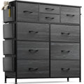 Black 10 Drawer Fabric Dresser with Wood Top P68624