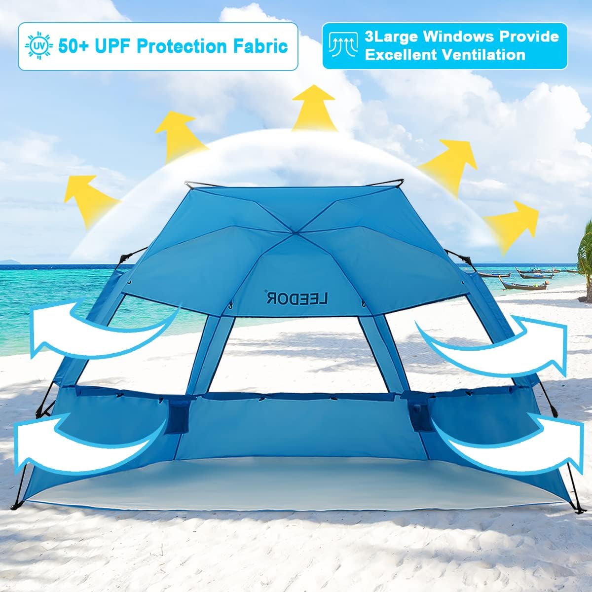 Beach Tent Sun Shelter UPF 50+ Pop Up Shade for 3 to 4 Person D421