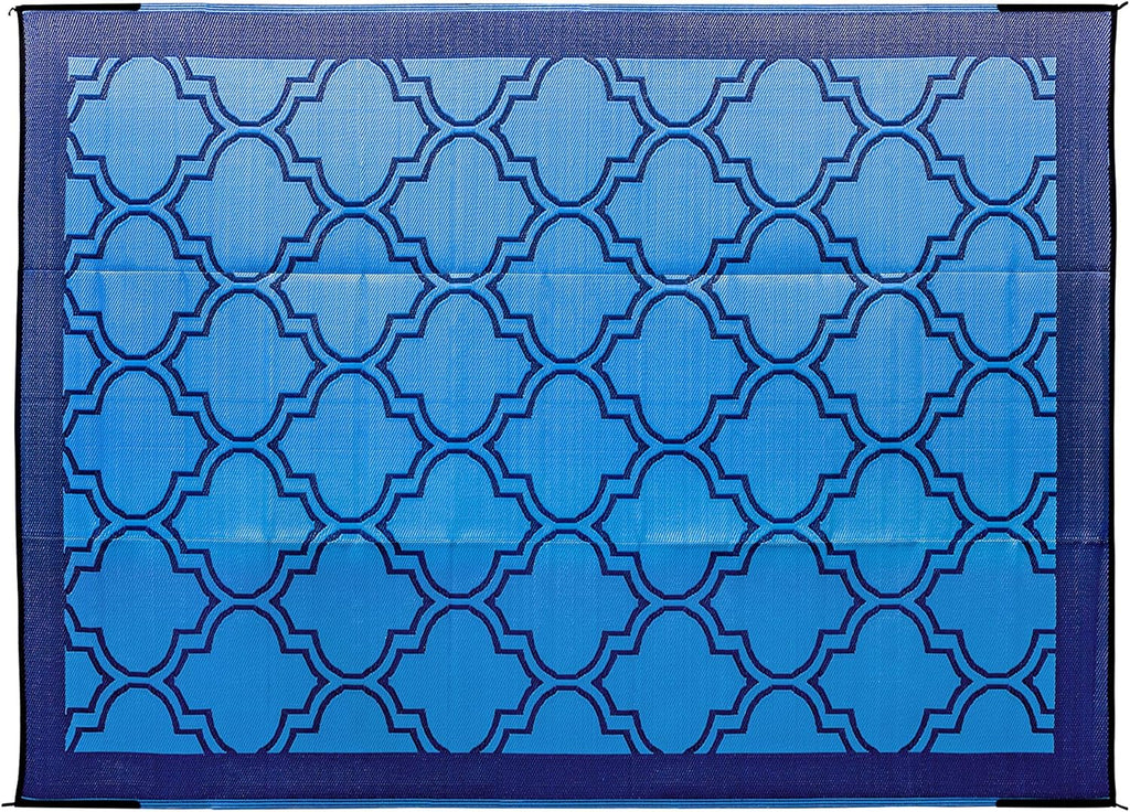 Large Reversible Outdoor Patio Mat 9' x 12' Lattice Blue J661269