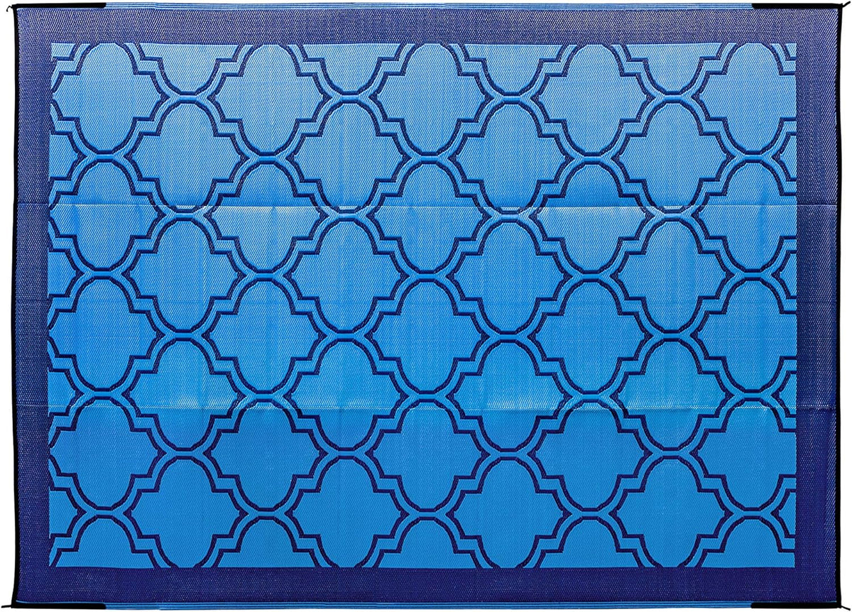Large Reversible Outdoor Patio Mat 9' x 12' Lattice Blue J661269