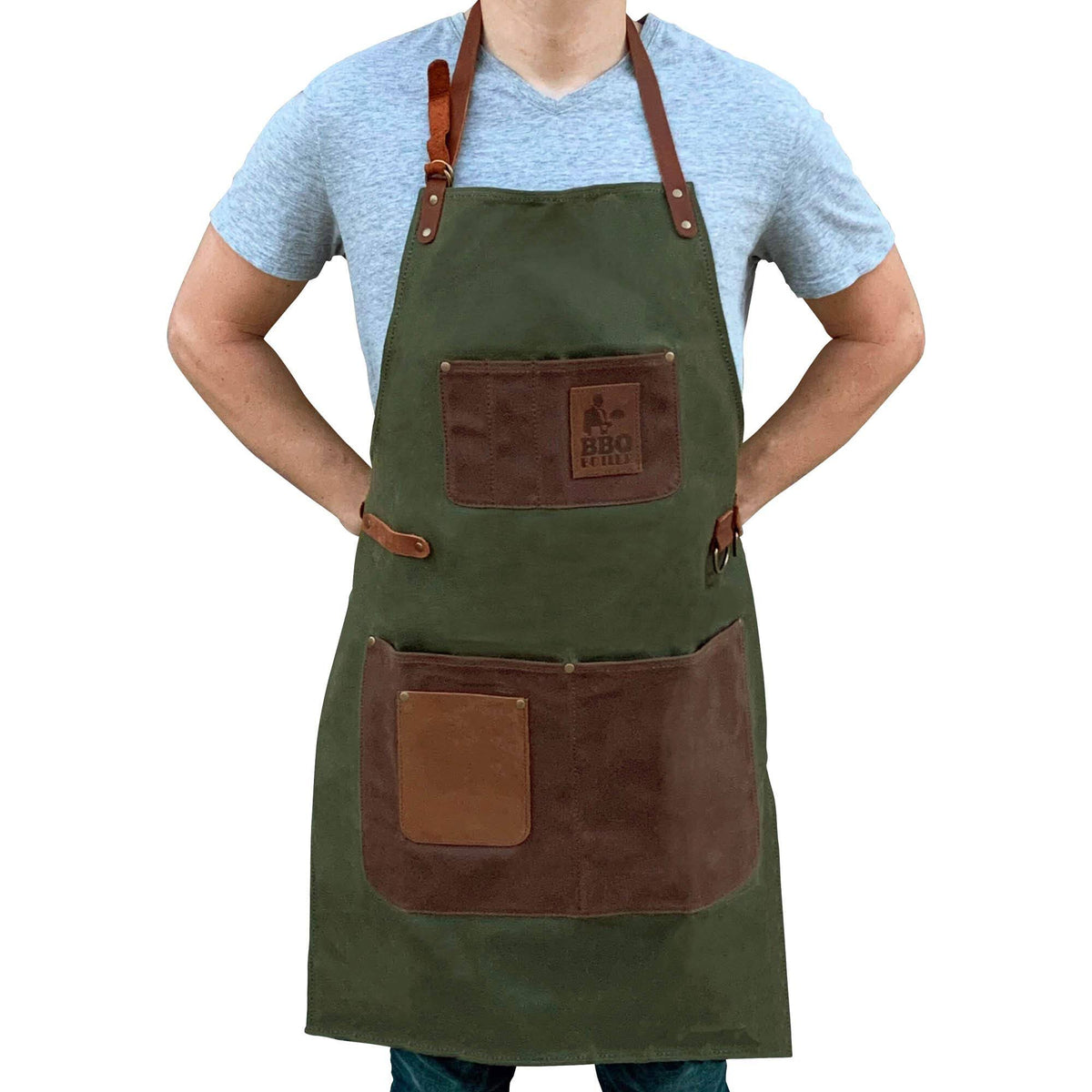 Green Waxed Canvas Apron with Leather Accents K46726