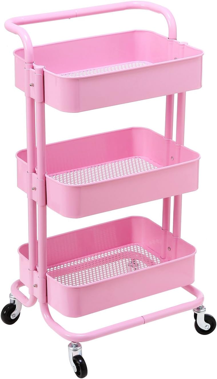 3-Tier Metal Rolling Utility Cart with Handles K1400