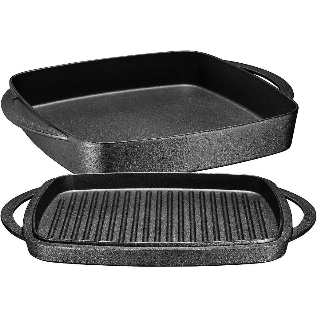 Enameled Cast Iron 11 inch Square Casserole Baking Pan with Griddle Lid Y926