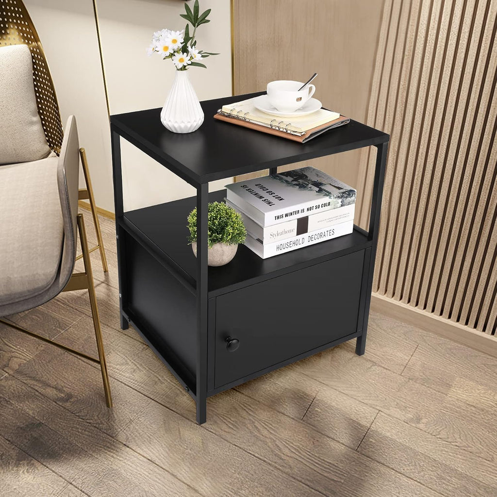 White 3 Shelf End Table with Storage E393