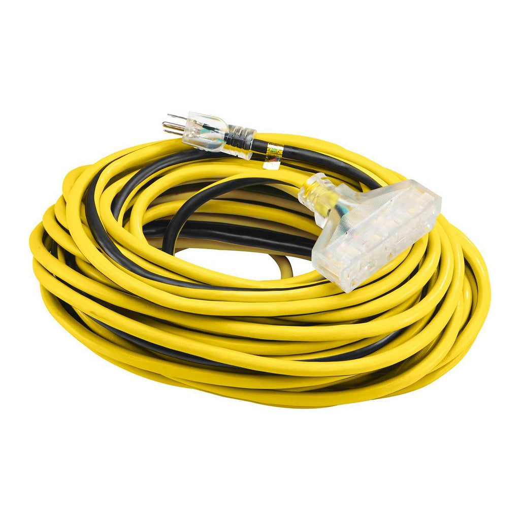 100 ft. 12/3 Gauge Multiple Outlet Extension Cord with Indicator Light, Yellow, Black M6088