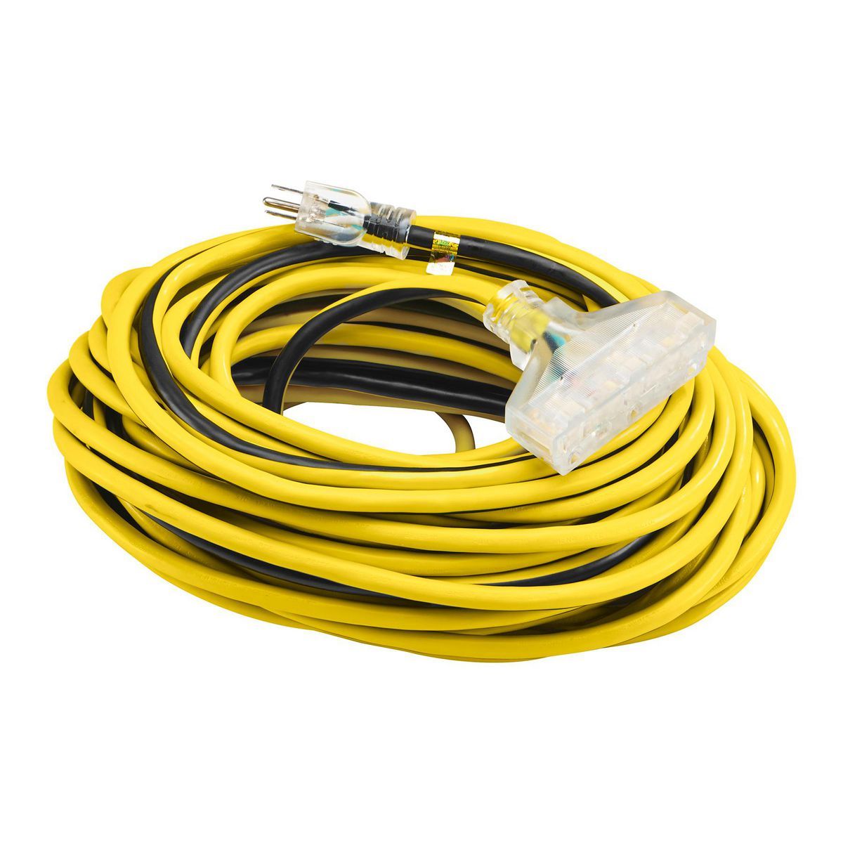 100 ft. 12/3 Gauge Multiple Outlet Extension Cord with Indicator Light, Yellow, Black M6088