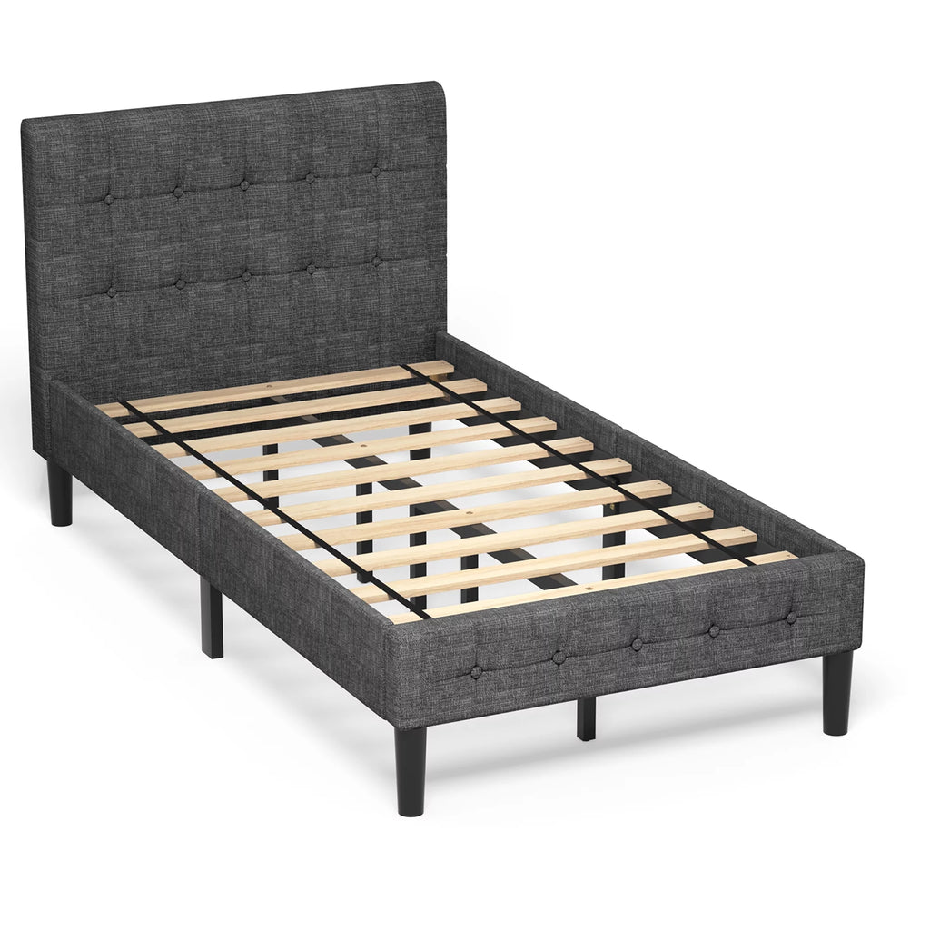 Twin Upholstered Bed Frame with Tufted Headboard Beige N875