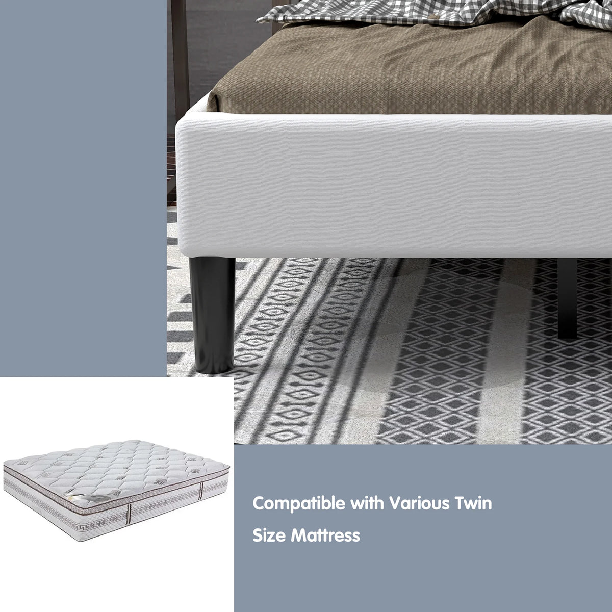Twin Upholstered Bed Frame with Tufted Headboard Beige N875