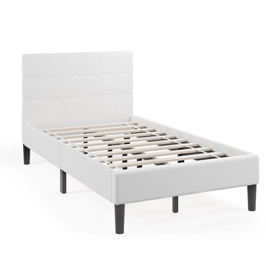 Twin Upholstered Bed Frame with Tufted Headboard Beige N875