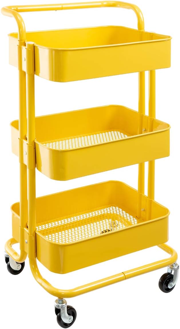 3-Tier Metal Rolling Utility Cart with Handles K1400