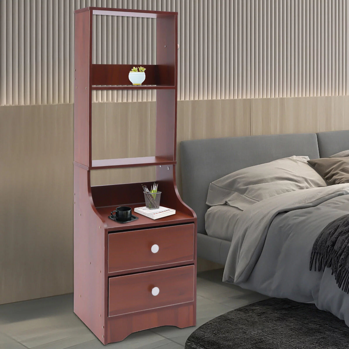 2 Drawer Bedside Nightstand with Open Storage O996