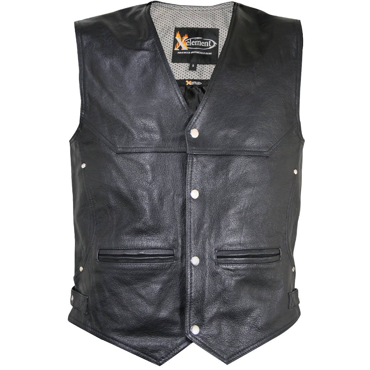 Black Leather Biker Vest Z66583