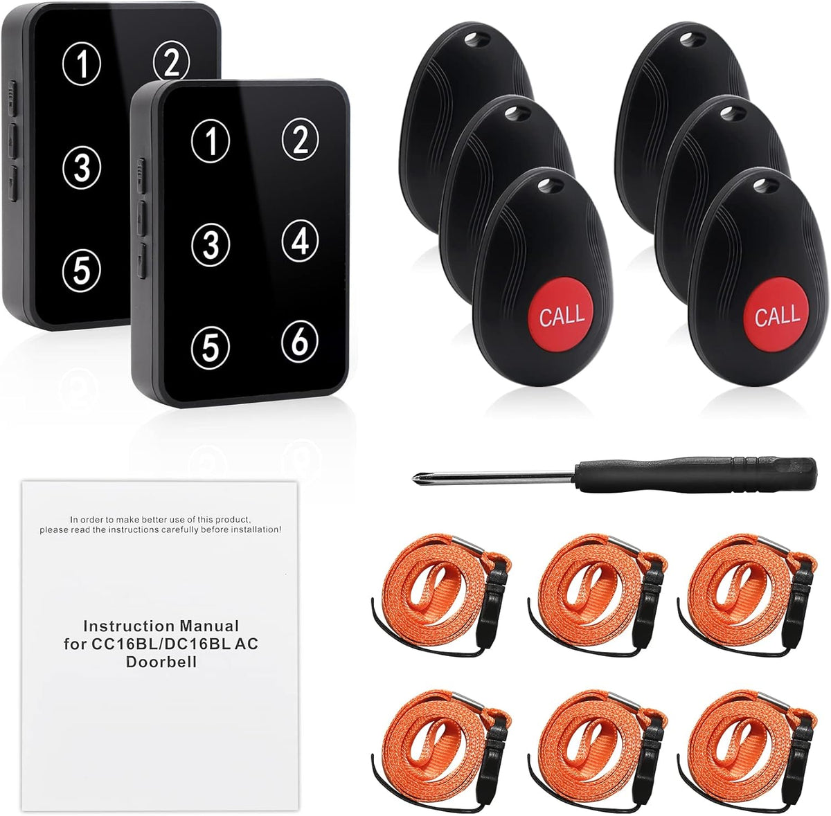 Wireless Caregiver Pager with 3 Number Display Plug-in Receiver 6 Waterproof Transmitters D772