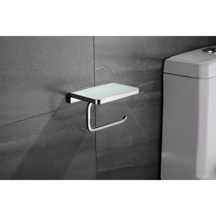 White Glass Shelf with Toilet Paper Holder L25759