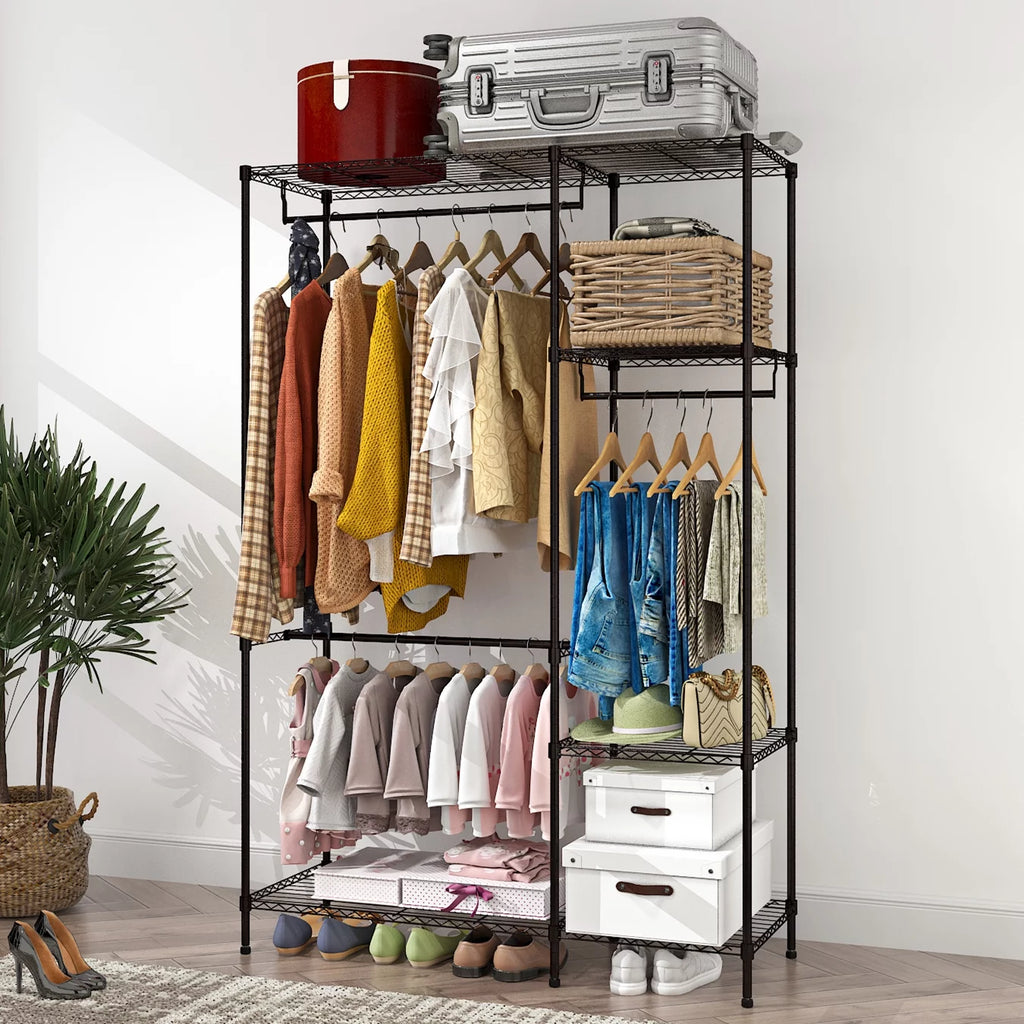 Heavy Duty Garment Rack Clothing Storage Organizer Black J29328