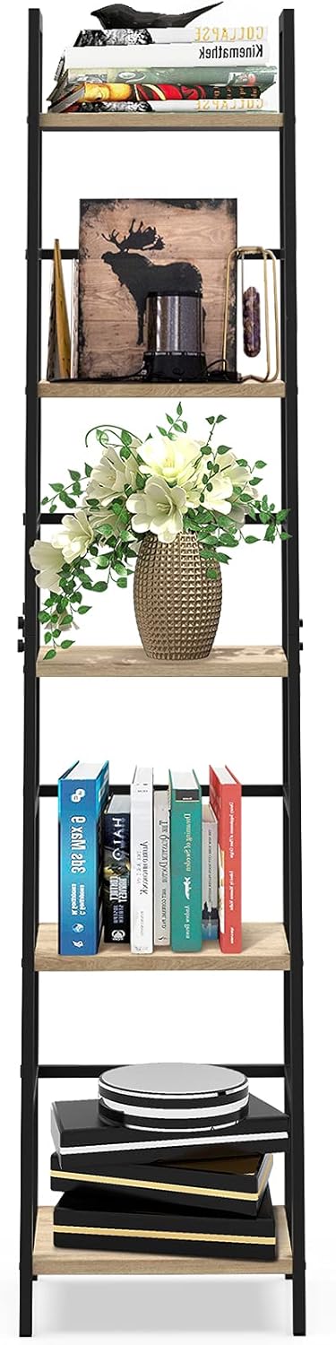 5-Tier Wood and Metal Ladder Shelf Bookcase G3667