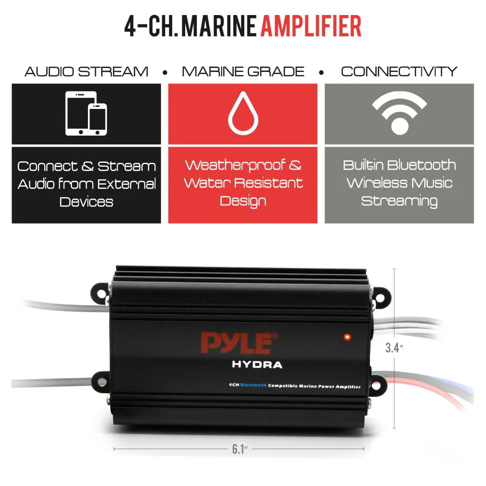 Waterproof Bluetooth 4 Channel Marine Power Amplifier E11165