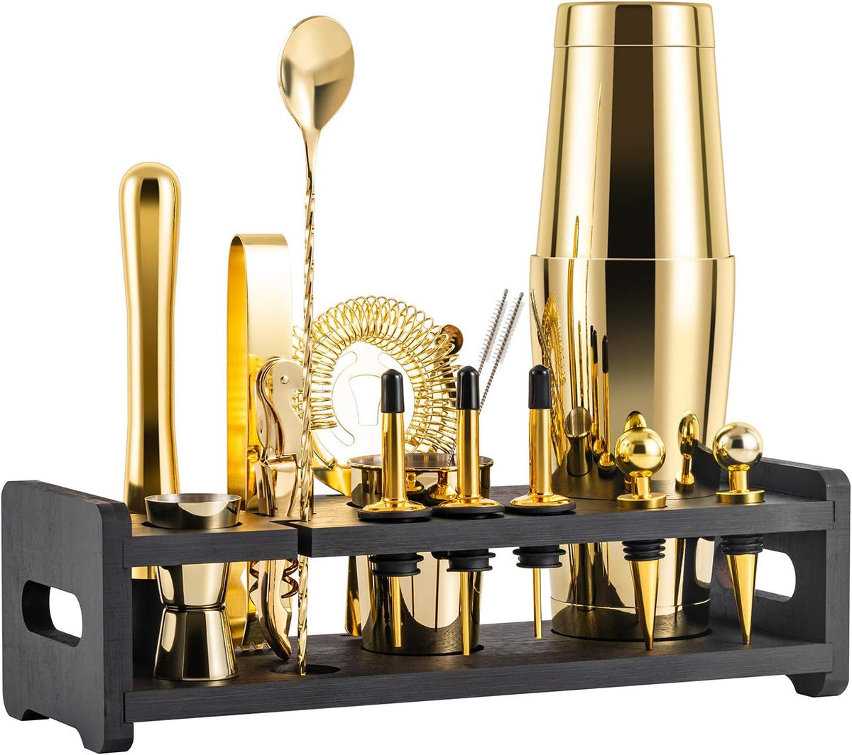 24-Piece Stainless Steel Cocktail Shaker Set with Stand and Velvet Carry Bag B454241
