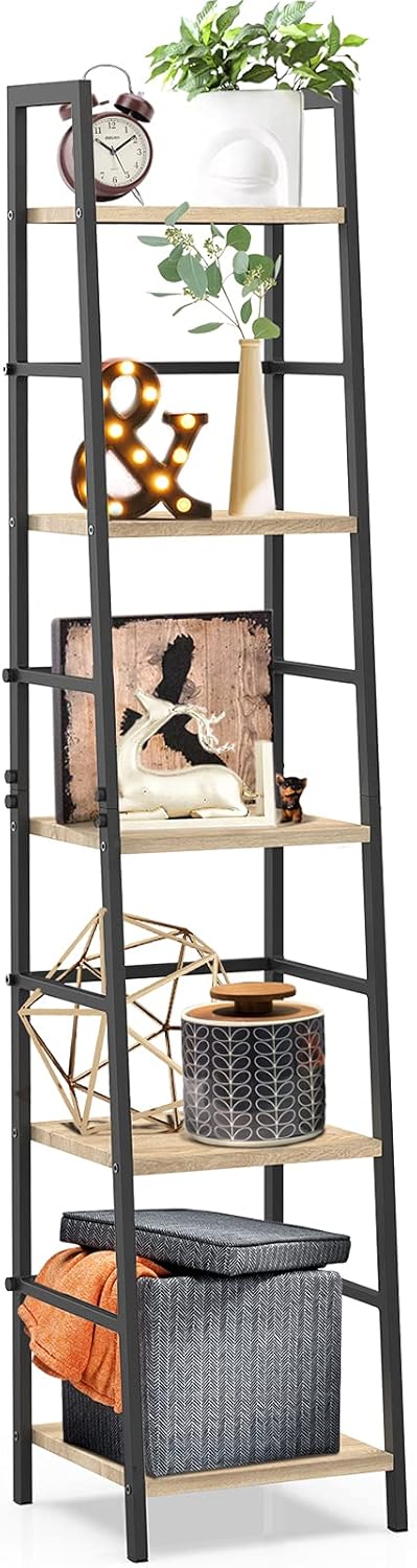5-Tier Wood and Metal Ladder Shelf Bookcase G3667