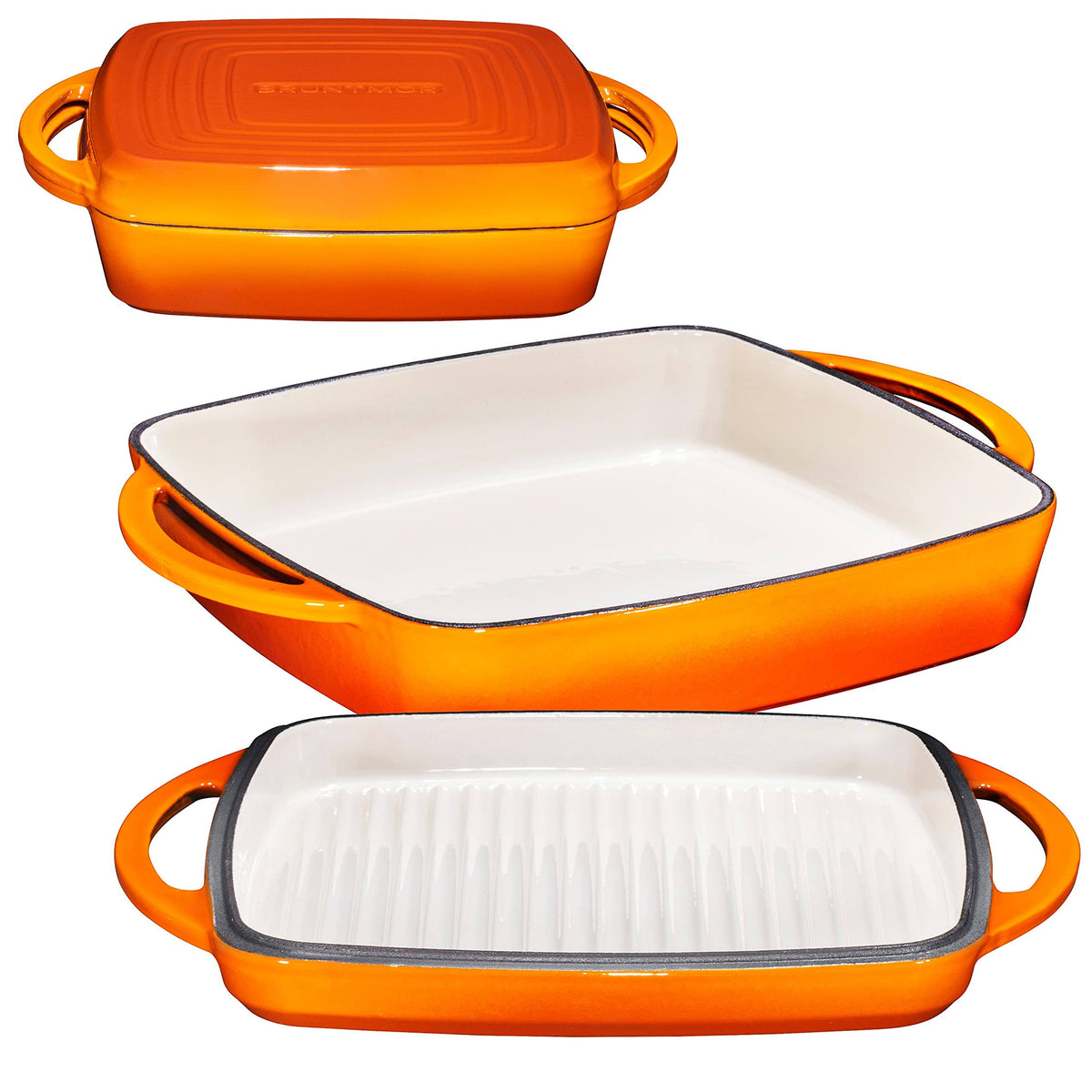 Enameled Cast Iron 11 inch Square Casserole Baking Pan with Griddle Lid Y926