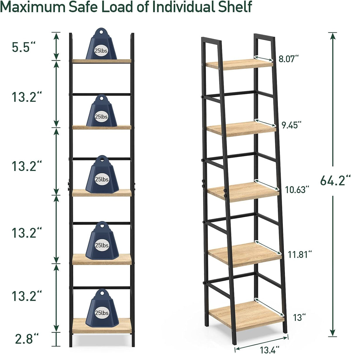 5-Tier Wood and Metal Ladder Shelf Bookcase G3667