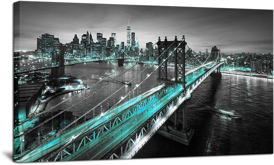 3 Piece Black White and Teal Cityscape Canvas Prints 20x36 X639108