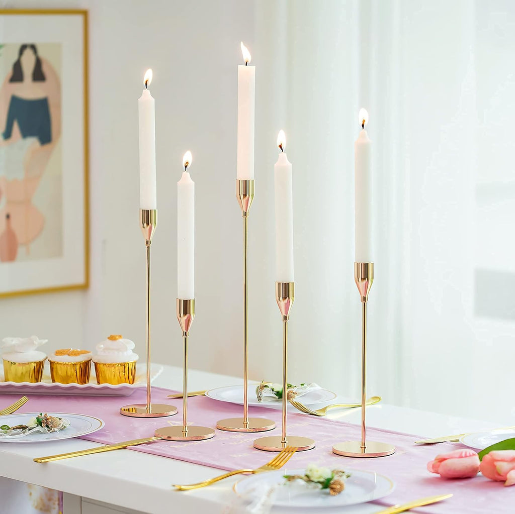 Gold Candlestick Holders Set of 5 Tall Metal P9991