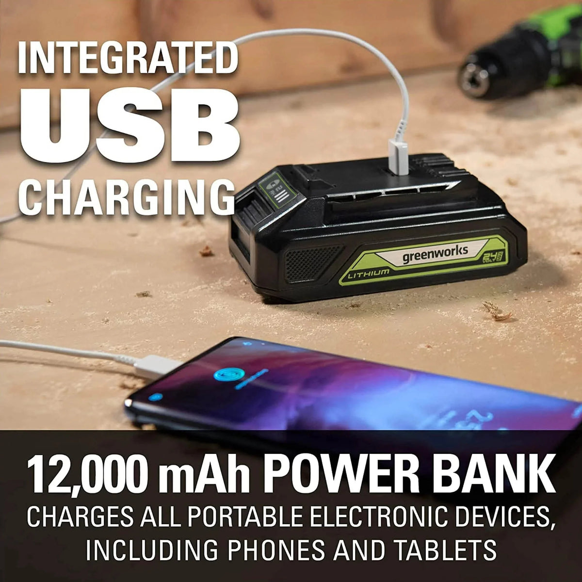 24V Cordless Axial Blower with 2Ah USB Battery & Charger Y140494