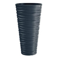 Round Planter Pot with Horizontal Waves Black Q1357