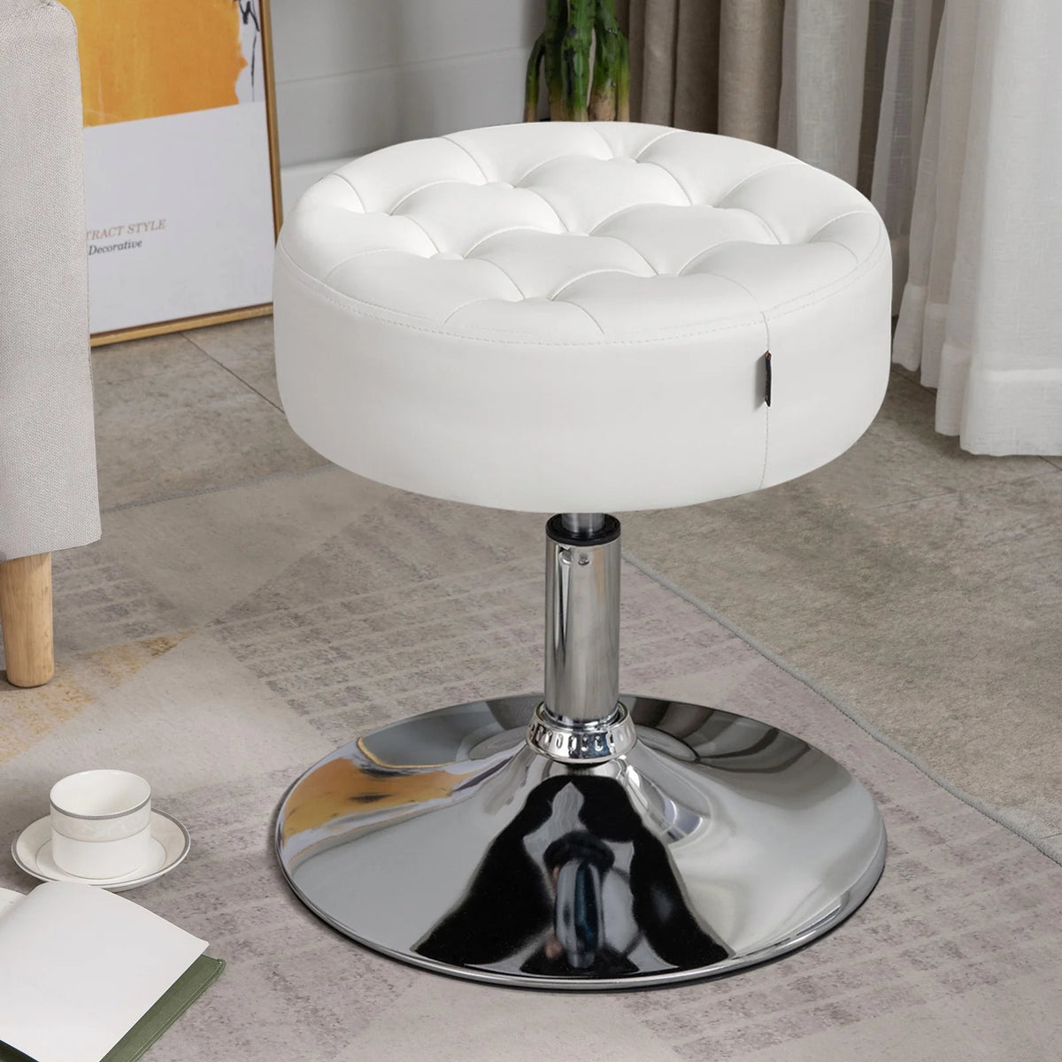 Adjustable Vanity Stool White Metal Frame C348352