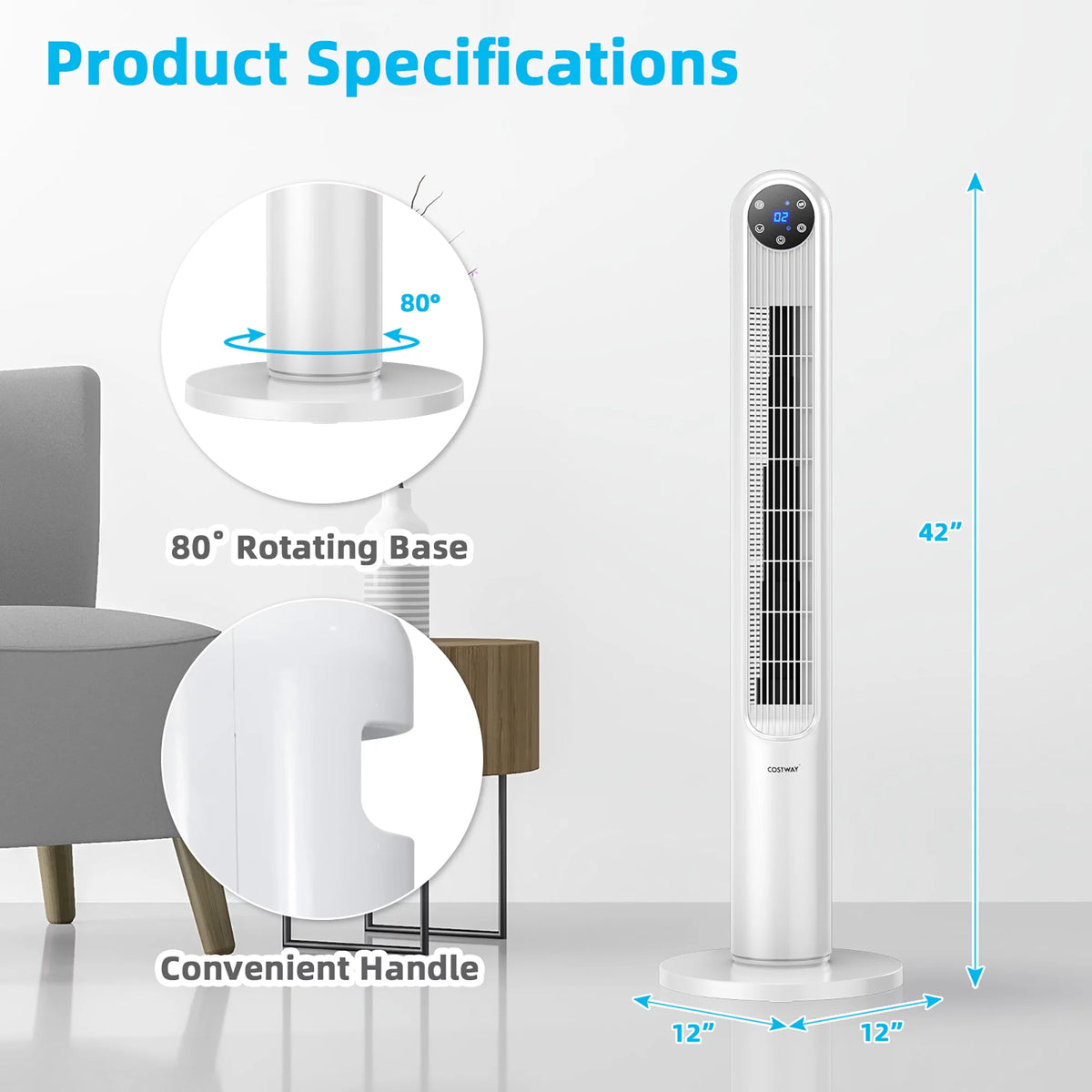 42'' Oscillating Tower Fan with Remote White M481580