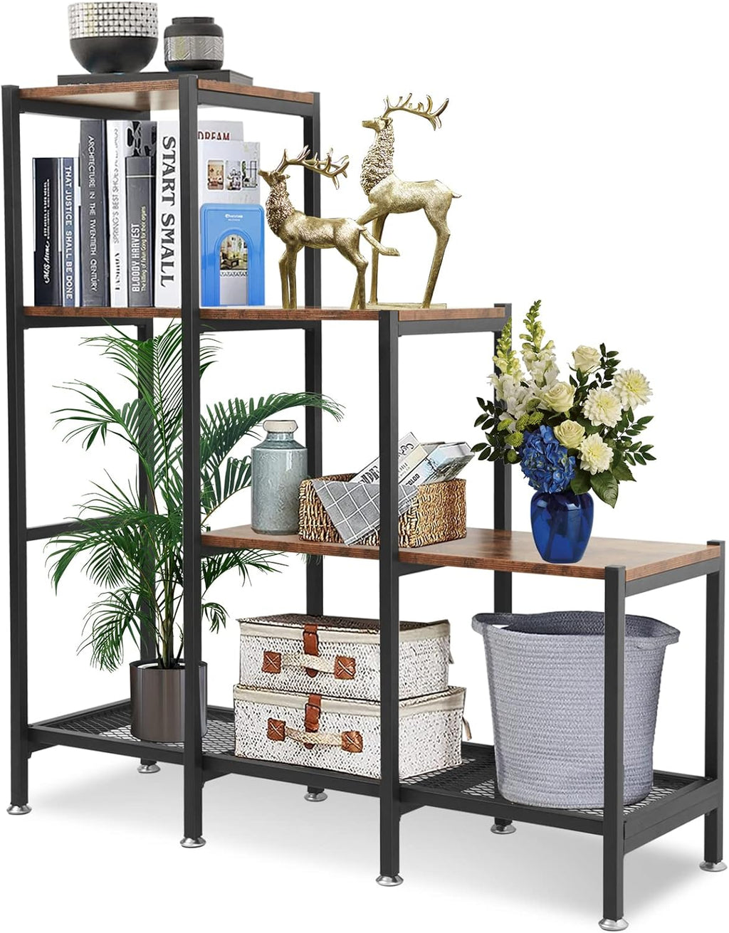3 Tier Rustic Wood and Metal Bookshelf R747149