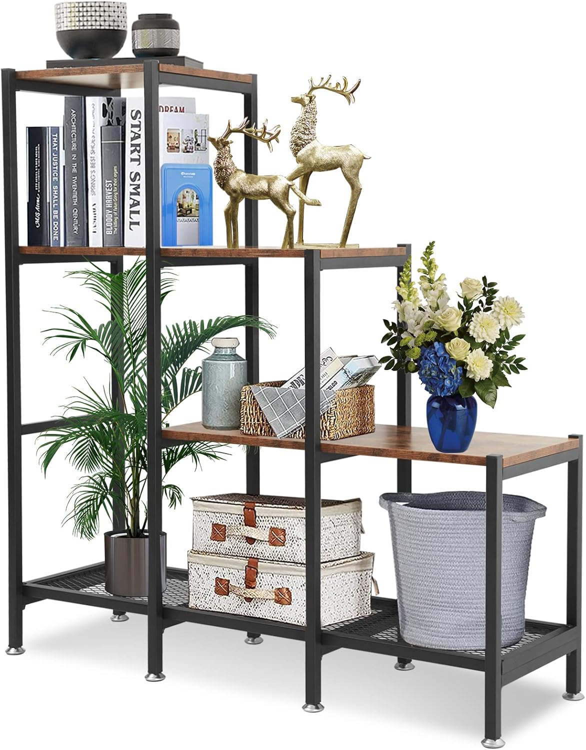 3 Tier Rustic Wood and Metal Bookshelf R747149