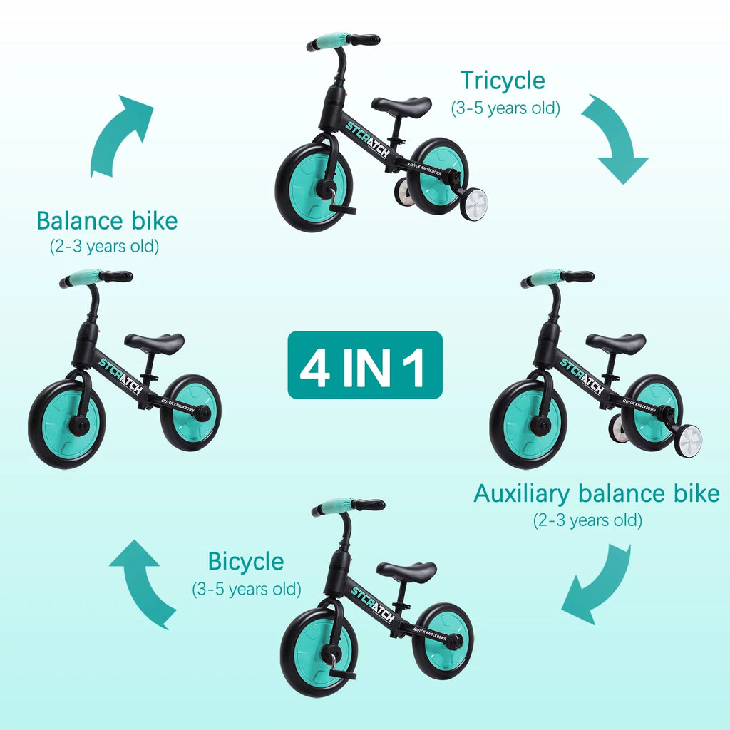 4 in 1 Toddlers Balance Bike with Pedals and Training Wheels R167603