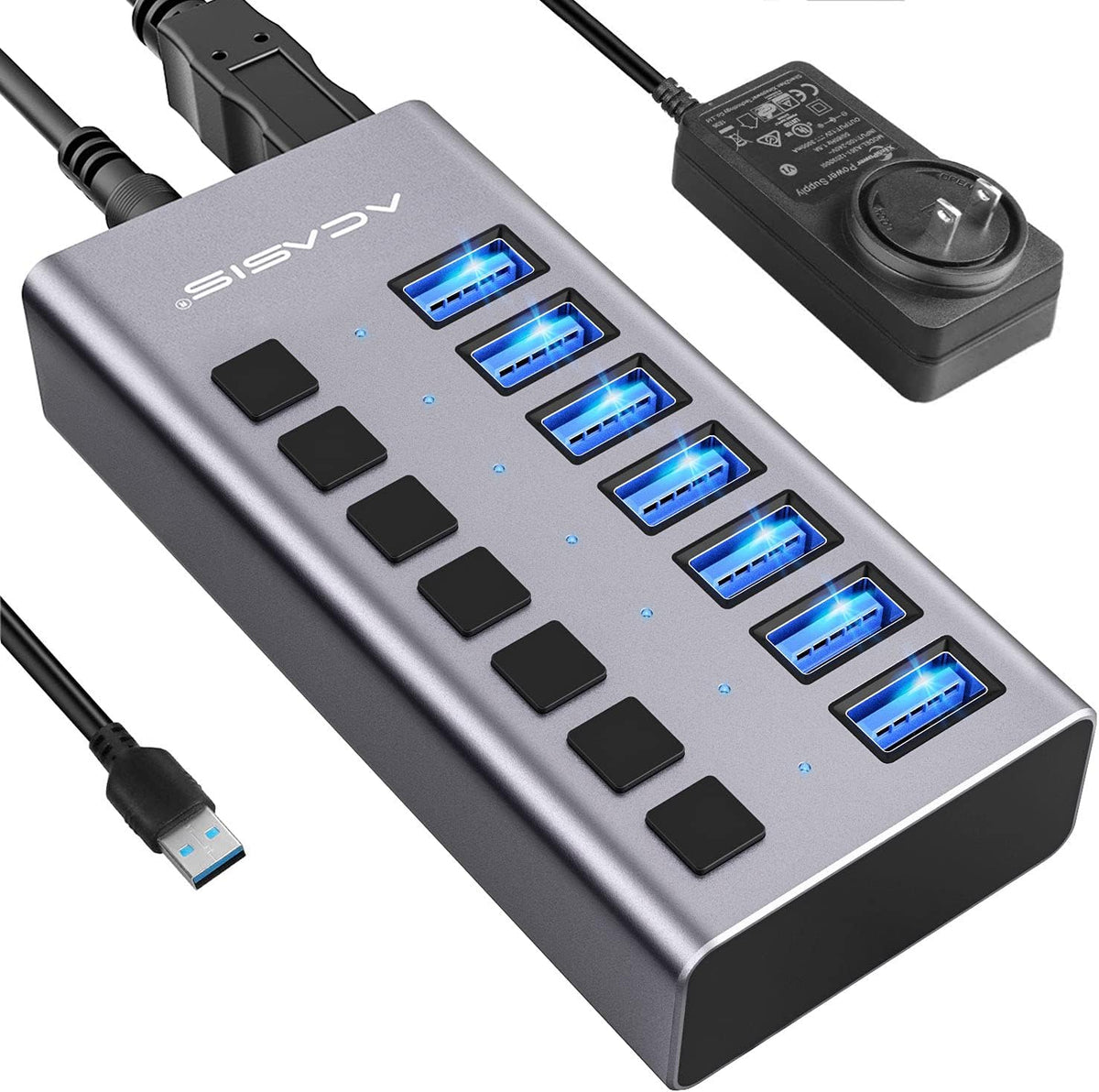 16 Ports USB 3.0 Data Hub with On/Off Switches and Power Adapter H15337