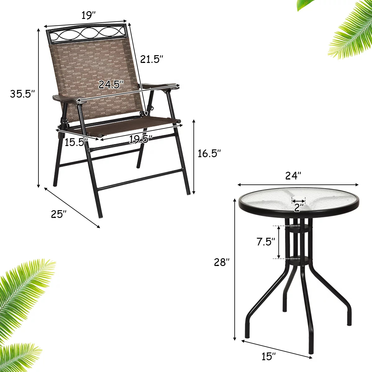 3PCS Bistro Set with Folding Chairs Table U899