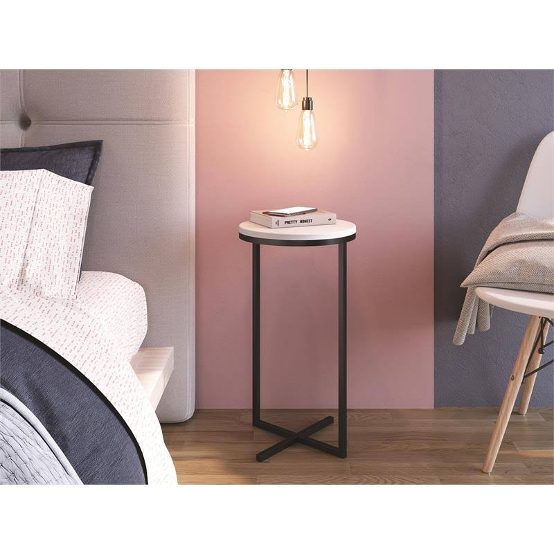 White Melamine End Table with Black Metal Frame O164