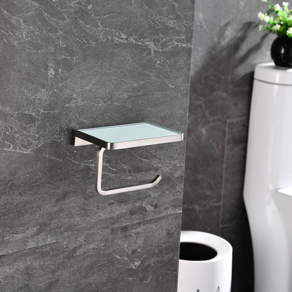 White Glass Shelf with Toilet Paper Holder L25759