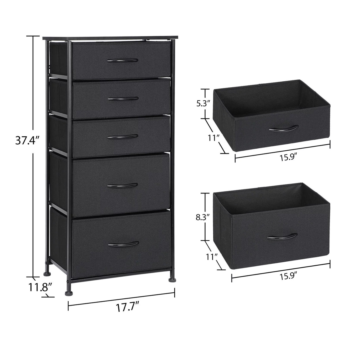 Black 5 Drawer Storage Dresser E887