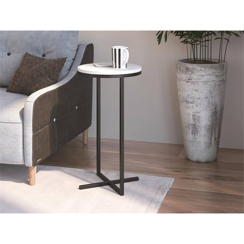 White Melamine End Table with Black Metal Frame O164