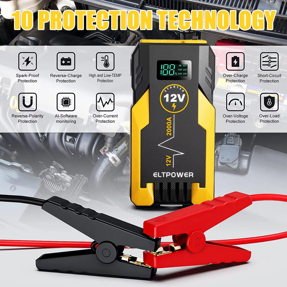 20000mAh 2000A Peak Car Battery Jump Starter with LED and USB Quick Charge 3.0 R81082